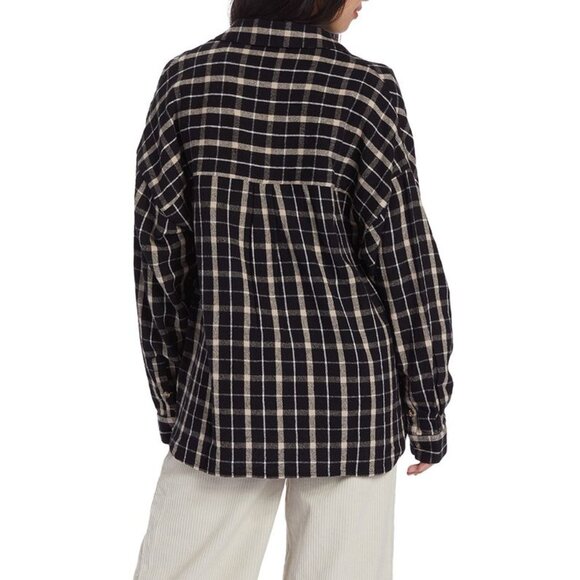 ROXY X Chloe Kim Oversized Button up Flannel SHIRT Size M Black Plaid NEW $79 - Picture 4 of 11